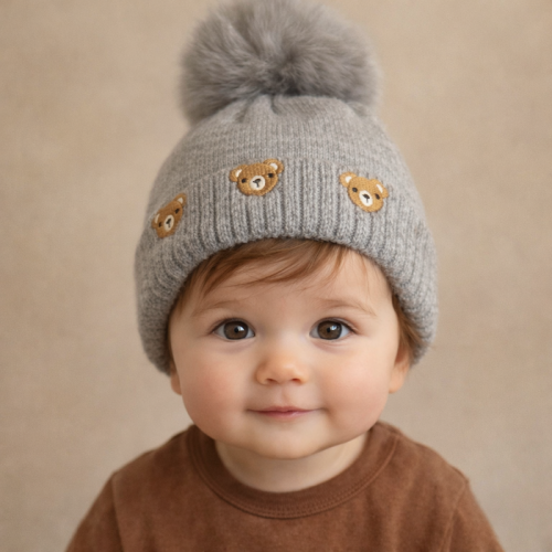 Βρεφικό Μάλλινο Σκουφάκι Grey bear winter cap_85556